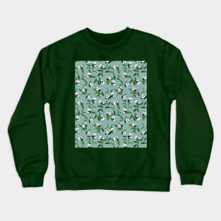 Cute Playing Panda in Green Garden Pattern Crewneck Sweatshirt
